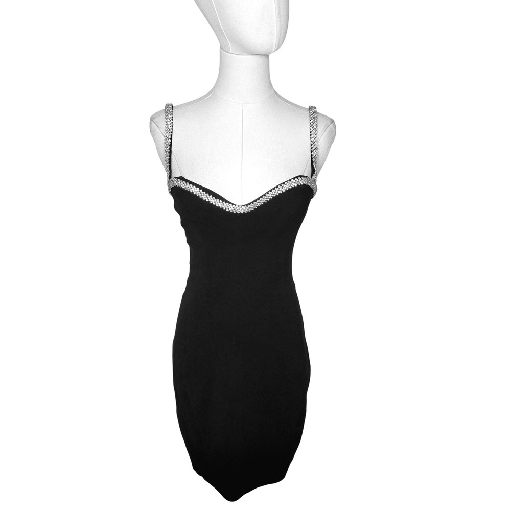 House of CB Gloriana Black Crystal Trim Mini Dress XS Glam Holiday Engagement